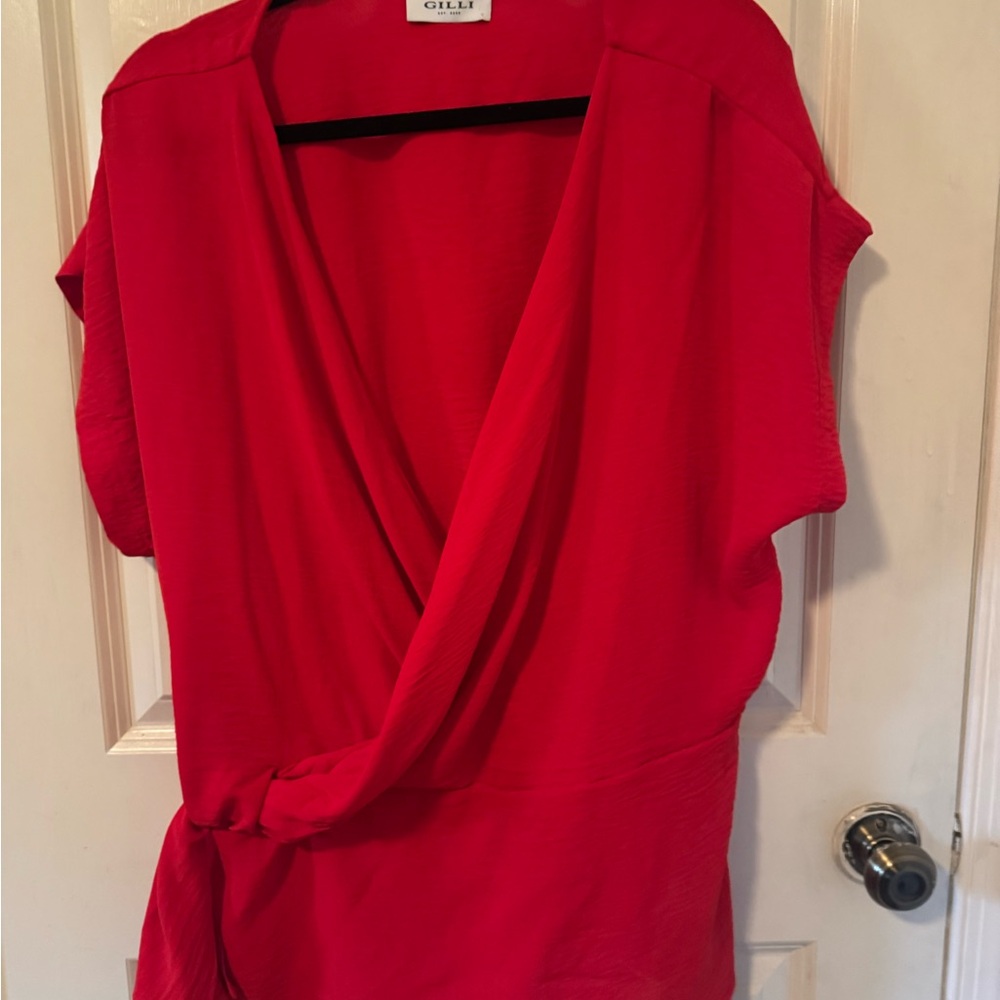 Gilli Bright Red Wrap-Front Blouse with Side Knot Stitch Fix